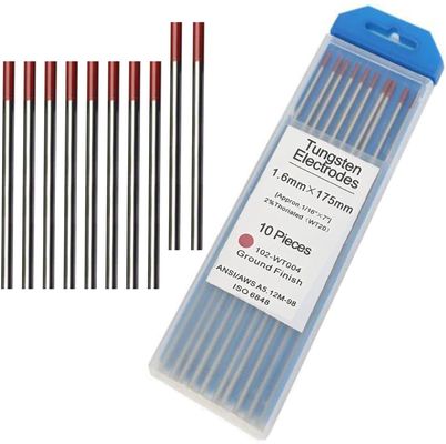 WT20 Eletrodos de tungstênio de 1,6 mm para solda TIG Cabeça vermelha 2% de desempenho toriado