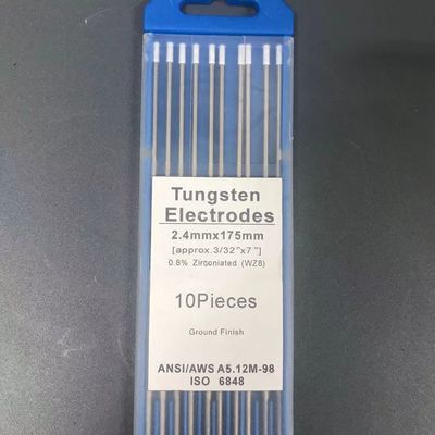 TIG Combustíveis de solda 2,4 mm*175 mm Electrodos de tungstênio de cabeça branca 0,8% Circonizados