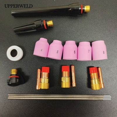 WP 17 18 26 TIG Kit de lentes de gás com tocha com 18 peças de copo cerâmico/bocal de alumínio/colete