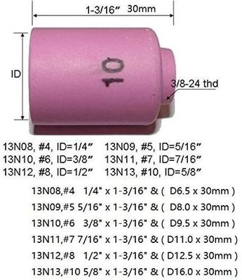 TIG Soldagem Tocha SR WP920 24 25 Fit 13N08 13N09 13N10 13N11 13N12 13N13 Beco de bico 10pcs