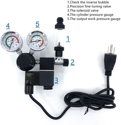 Regulador de CO2 do tanque de peixe com válvula de retenção e visor de duplo calibre CGA320 Solenoide de rosca 110V