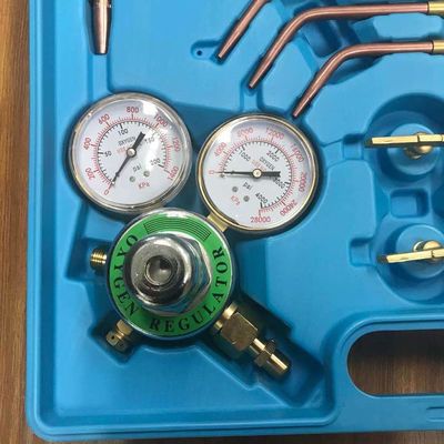 Conjunto de ferramentas de soldadora de oxigênio portátil de corpo de latão forjado com dois medidores reguladores de mangueira