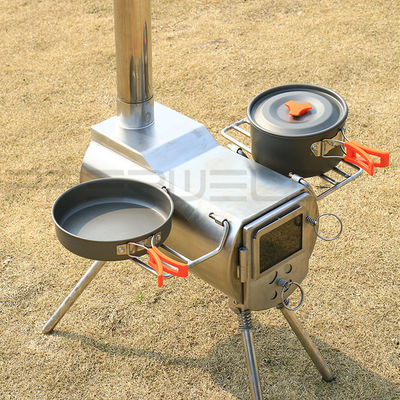 Camping 304 Aço inoxidável fogão a lenha com chaminé forte resistência à pressão