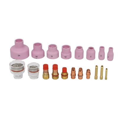 Acessórios de solda Kit de tochas de tig superior com escudo de calor e corpo de coleção de lentes de gás grandes