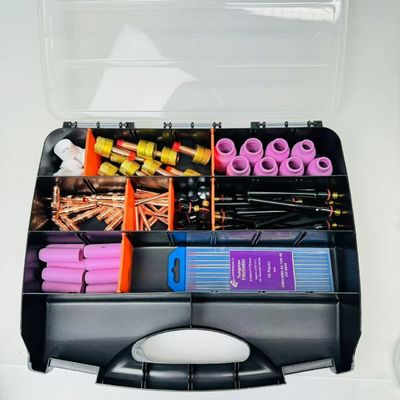 Conjunto de tocha de soldagem TIG com lente de gás, bico de alumínio, eletrodo de tungstênio e corpo de colchão